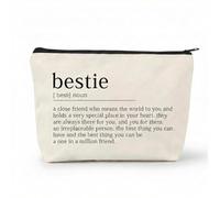 Bestie Definition Cosmetic Case in Cream Canvas with Zipper Closure - A Sentimental Dictionary Style Makeup Bag Organiser for Women, Sisters & Friends, Ideal as a Birthday Present and Travel