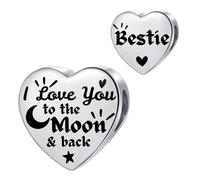 Bestie Silver Heart Charm fit Pandora Charms Bracelets I Love You to the Moon and Back Birthday Bead Gift for Women Stainless Steel