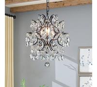 BESTIER Black Modern Pendant Chandelier Crystal Raindrop Lighting Ceiling Light Fixture Lamp for Dining Room Bathroom Bedroom Livingroom 1 E27 Bulbs Required D32cm x H40cm