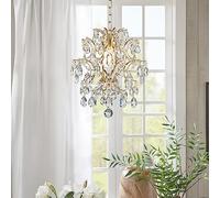 BESTIER Gold Modern Pendant Chandelier Crystal Raindrop Lighting Ceiling Light Fixture Lamp for Dining Room Bathroom Bedroom Livingroom 1 E27 Bulbs Required D32cm x H40cm