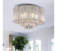 BESTIER Modern Crystal Raindrop Drum Chandelier Shade Lighting Ceiling Flush Mount LED Light Fixture Pendant Lamp for Dining Room Bathroom Bedroom Livingroom 6 E14 LED Bulbs Required