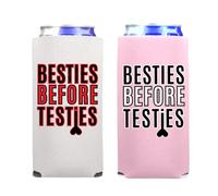 Besties Before Testies Valentine's Day Slim Can Coolers, Valentine's Day, Spiked Seltzer Coolies, Skinny Coolies, Holiday Party Gift (1 White 1 Pink (2 Pack))