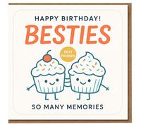 Besties Birthday Card for Best Friend - Cute Cupcake Characters, Happy Birthday Best Friends, So Many Memories - Fun Friendship Card