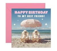 Bestie's Birthday Card - My B Friend Gifts for Her, BFF, Girls, Ladies, Women, Sis, Gal, Sister, Fur Mum, Dog Lovers - On the Beach - Fabulous and Cute Greeting Card - Comes with Fun Stickers