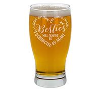 Besties Engraved Beer Glass Best Friend Gift Bestie Birthday Gift Pint Glass Friendship Gift Engraved Best Friend Pint Beer Glass Cute Bestie Gift Drinking Buddies Gift Side By Side Connected By Heart