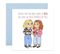Besties Friendship Greeting Card - Funny Hell Joke for Bestie, Sister, Friend, Work Mate, Drinking Buddy, BFF, Women, Girls, Gals, Her - Birthdays or Galentines Day - Comes with Fun Stickers