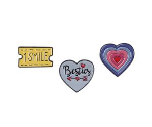 Besties Themed Gift Set Collection Of 3 Pin Badges Including A Besties Heart, Ticket for One Smile And A Cool Rainbow Heart