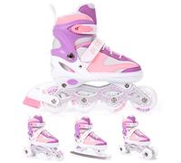 BESTIF Inline Skates for Children and Adults Inline Skates 4-in-1 Roller Skates Ice Skates Adjustable (Pink-Purple, 34-37)