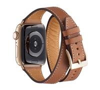 Bestig Compatible for Apple Watch Band 38mm 40mm 41mm, Genuine Leather Double Tour Designed Slim Replacement Strap for iWatch iWatch Series 8 7 6 SE 5 4 3 2 1 Women Men(Brown+Stainless Light Gold)