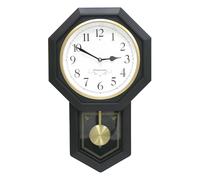 BESTIME 66236D Plastic Pendulum Clock. Sturdy Black Frame. Westminster Chime Every Hour,Elegant,Traditional Schoolhouse,Home,Office,Living Room,Bedroom.