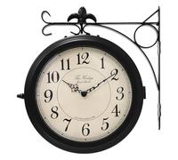 BESTIME 66276B Double Sided Metal Wall Clock with Black Frame.Dial: 10-Inch,Quiet,Easy Read,Retro Station,Antique Hanging Clocks for Garden,Home Decor,Indoor,Outdoor,Living Room.