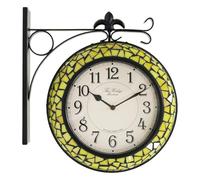 BESTIME 66298 Double Sided Wall Clock with Stained Glass.Dial: 10-Inch,Quiet,Easy Read,Retro Station,Antique Hanging Clocks for Garden,Home Decor,Indoor,Outdoor,Living Room.