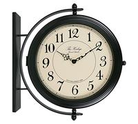 Bestime Black Finish 16inch Double Sided Wall Clock Wrought Iron, Metal, Sturdy Frame, Easy Read Two Faces Station Clock for Garden Home Décor Indoor Outdoor Living Room Study Wall Decoration