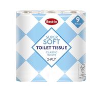 Bestin Soft Classic White Toilet Tissue 9 Rolls 2 Ply - Strong & Absorbent Bathroom Toilet Paper - Gentle on Skin - Bulk Pack Family Household Essentials - Eco Friendly