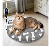 Bestio Cat Heating Pad 16 in Pet Heating Pad with Smart Thermostat Switch Normal On Function (1-24 Hours) Metal Protective Tubing with a Soft Fabric Cover - Gray