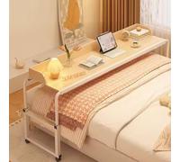 Bestiry Adjustable Overbed Table - Over The Bed Desk with Wheels, King Size Rolling Tray for Laptop and Writing - Wood