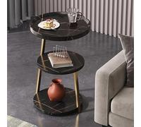 Bestiry Small Table, Round Sofa Side Table, 3-Layer Small Side Cabinet, Modern Nightstands, Metal Bracket, Living Room Side Cabinet, Adjustable Bottom，Easy to Assemble(Black)