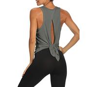Bestisun Workout Tank Tops Open Back Yoga Exercise Shirts Tie Back Athletic Clothes for Women, Dark Gray, L