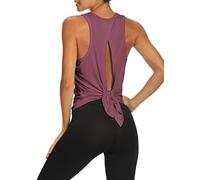 Bestisun Workout Tank Tops Open Back Yoga Exercise Shirts Tie Back Athletic Clothes for Women, Magenta, M
