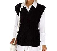 BESTITALIANUK Ladies Cable Knit Sleeveless Vest Women's Knitted Jumper Tank Top Winter Chunky Sweaters (Black, 16-18)