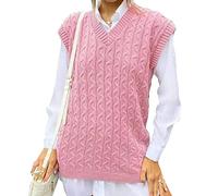 BESTITALIANUK Ladies Cable Knit Sleeveless Vest Women's Knitted Jumper Tank Top Winter Chunky Sweaters (Pink, 8-10)