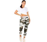 BESTITALIANUK Ladies Italian Turn Up Trousers Drawstring Elastic Waistband Sweatpants Women Floral Printed Denim Joggers Beach Gym Running Yoga Magic Pants (8-14, White Camouflage)
