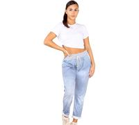 BESTITALIANUK Ladies Italian Turn Up Trousers Drawstring Elastic Waistband Sweatpants Women Floral Printed Denim Joggers Beach Gym Running Yoga Magic Pants (16-22, Plain Light Denim)