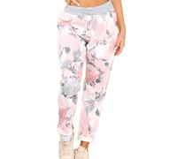 BESTITALIANUK Ladies Italian Turn Up Trousers Drawstring Elastic Waistband Sweatpants Women Floral Printed Denim Joggers Beach Gym Running Yoga Magic Pants (8-14, Pink Rose Floral)