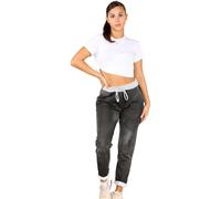 BESTITALIANUK Ladies Italian Turn Up Trousers Drawstring Elastic Waistband Sweatpants Women Floral Printed Denim Joggers Beach Gym Running Yoga Magic Pants (16-22, Plain Charcoal Denim)