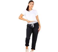 BESTITALIANUK Ladies Italian Turn Up Trousers Drawstring Elastic Waistband Sweatpants Women Floral Printed Denim Joggers Beach Gym Running Yoga Magic Pants (16-22, Plain Black Soft)