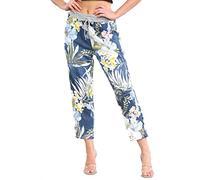BESTITALIANUK Ladies Italian Turn Up Trousers Drawstring Elastic Waistband Sweatpants Women Floral Printed Denim Joggers Beach Gym Running Yoga Magic Pants (8-14, Dark Jungle Print)