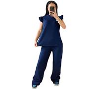 BESTITALIANUK Ladies Pop Corn Fabric Frill Sleeve Top Trousers 2PCS Co Ord Summer Tracksuit UK Size 8-22