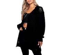 BESTITALIANUK Women Crochet Knitted Oversized Cardigan Ladies Jumpers Open Front Long Sleeve Plus Size Sheer Knit Solid Cardigans Top (UK, Numeric, 20, 22, Plus, Regular, Black)