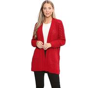 BESTITALIANUK Women Crochet Knitted Oversized Cardigan Ladies Jumpers Open Front Long Sleeve Plus Size Sheer Knit Solid Cardigans Top (UK, Numeric, 24, 26, Plus, Regular, Red)