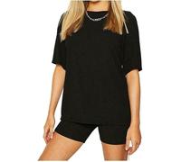 BESTITALIANUK Womens Oversized Plain T-Shirt Cycling Short 2 Pcs Set Ladies Gym Sports Active Loungewear Co-ords Suit
