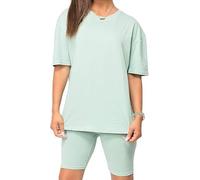 BESTITALIANUK Womens Oversized Plain T-Shirt Cycling Short 2 Pcs Set Ladies Gym Sports Active Loungewear Co-ords Suit