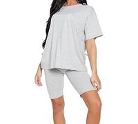 BESTITALIANUK Womens Oversized Plain T-Shirt Cycling Short 2 Pcs Set Ladies Gym Sports Active Loungewear Co-ords Suit