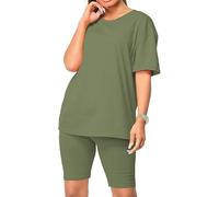 BESTITALIANUK Womens Oversized Plain T-Shirt Cycling Short 2 Pcs Set Ladies Gym Sports Active Loungewear Co-ords Suit