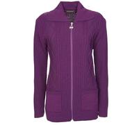 BESTITALIANUK Womens Zipped Cable Knit Long Sleeve Collar Cardigan, Ladies Classic Chunky Winter Knitwear Zip Through Fasten with Pockets Pullover Jumper UK Plus Size 8-22 Purple
