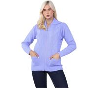 BESTITALIANUK Womens Zipped Cable Knit Long Sleeve Collar Cardigan, Ladies Classic Chunky Winter Knitwear Zip Through Fasten with Pockets Pullover Jumper UK Plus Size 8-22 Lilac
