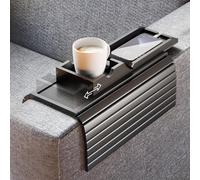 Bestjing Black Couch Cup Holder and Sofa Armrest Tray 2 in 1 Couch Arm Tray- Cup Holder Be Slide Detachable - Anti-Slip Foldable Sofa Table for Drinks Cellphone TV Remote Snacks (Black)