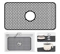 Bestjing Silicone Sink Mat - 24.8''x13'' Sink Protector for Kitchen Sink with Center Drain - Kitchen Grid Accessory, Non-slip Heat Resistant Mat for Bottom of Farmhouse Stainless Steel (Center Hole)