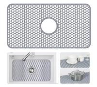 Bestjing Silicone Sink Mat - Protectors for Kitchen Sink with Center Drain, 26"x 14" Kitchen Grid Accessory, Non-Slip Heat-Resistant Mat for Bottom of Farmhouse Porcelain Stainless Steel (Center Hole)