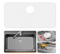 Bestjing Silicone Sink Protectors for Kitchen Sink with Rear Drain - 28.3"x 15.7" Kitchen Protector Accessory, Non-Slip Heat Resistan Mat for Bottom of Farmhouse Stainless Steel Porcelain (White)