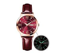 BESTKANG Leather Women Watches Ladies Dress Analog Quartz Date Classic Luminous Leather Strap 3ATM Waterproof Female Wrist Watch, Wine red, Fashion