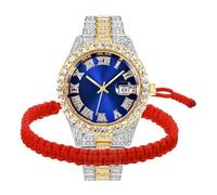 BESTKANG Unisex Luxury Iced Out Watch Mens Diamond Watches Roman Numerals Watches Quartz Analog Wrist Watch, Two tone blue, Quartz Movement