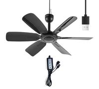 bestmoument 17.7" Inch Small Portable Ceiling Fan with Speed Timer switch, USB Plug In, 5V DC Powered, 6 Blades, Indoor/Outdoor RV Camping Tent Canopy, Gazebo，Beach，Hanging, Quiet,black