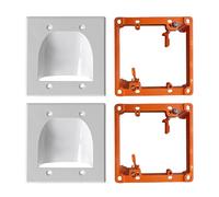BestMounts - TV Cord Hider for Wall Mounted TV - Double Gang Recessed Low Voltage Bulk Cable Pass Through Wall Plate with 2 Gang Orange Mounting Bracket (2 Pack, White)