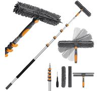 Bestnifly Window Cleaning Equipment, 14" 2 in 1 Window Squeegee with 20ft Extendable Window Cleaning Pole, Rotatable Push Button Lock, Adjustable Tightening Knob (with Screwdriver) for High Windows