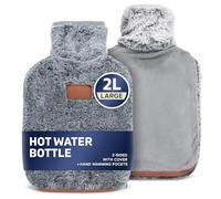 Besto 2L Hot Water Bottle with Cover UK | Natural Rubber Hot Water Bottle for Adults with A Soft Fluffy Polyester Cover | Comes with 2 Side Zip Pockets | Best for Period Pain & Stomach Cramps
